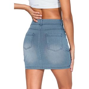 Falda vaquera mini de cintura alta para mujer FOXA con bolsillos, falda vaquera elástica ajustada - Product Image 2