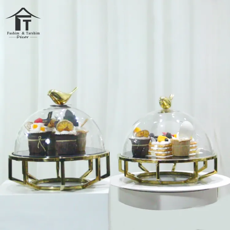 Home decor modern tabletop wedding centerpieces decoration cake display stand dried fruit dessert plate glass dome fruit plate