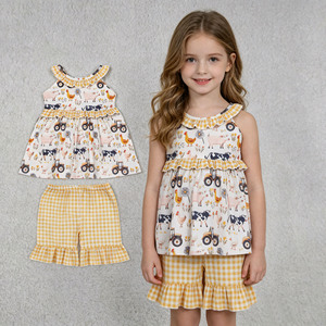 Conjuntos de Ropa para Niñas RTS Boutique Farm Animals Sister, Verano, 95% Algodón, 5% Elastano, Transpirable, Conjuntos de Pantalones Cortos para Niñas Pequeñas - Product Image 4