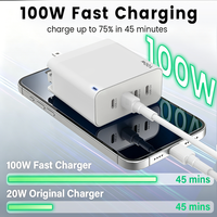 Chargeur de bureau certifié CE avec prise EU, Gan 100w Max, multi-ports, puissance réglable, super vitesse, chargeur USB-C pour ordinateur portable, tablette et téléphone