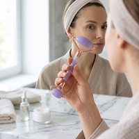 Rouleau de massage facial en résine de jade violet rose doux, double tête, anti-âge, anti-rides, soin de la peau, amincissant, lifting, rouleau de massage pour le visage