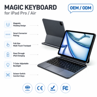 Étui clavier sans fil en alliage d'aluminium haut de gamme pour iPad Pro 12.9 et Air 13 pouces, moule privé, rétroéclairage 7 couleurs, style professionnel MK039