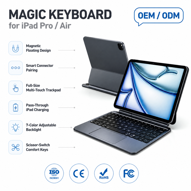 High-end Aluminum Alloy Wireless Keyboard Case for iPad Pro 12.9 & Air 13 Inch Private Mold 7 Color Backlit MK039 Business Style