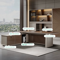 Conjunto de Silla de Oficina Ejecutiva de Lujo Ligero, Estilo Empresarial para Presidente/Gerente, Muebles Modernos de Madera con Luz LED y Diseño Chevron