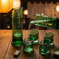 Juego de Vasos de Vidrio con Diseño de Bambú Japonés, Jarra para Sake, Transparente, 5 Piezas, para Servir Jugo y Vino en Casa