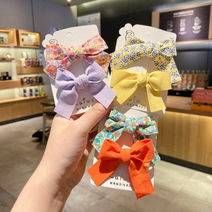 Floral Print <b>Bow</b> Hair <b>Clips</b> Set Cute Solid Color Fabric Barrettes Side Bangs Decor Pins For Girls Kids Princess Hair Accessories - Product Image 1