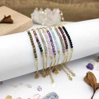 Mode Réglable Simple Gemme Facettes 3mm Vert Jade pierre Perles Bracelet Mince En Acier Inoxydable Chaîne Perle Bracelet