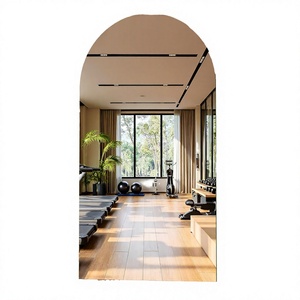 <b>Arched</b> <b>Full</b> <b>Length</b> Metal Framed Handmade Contemporary Dressing Room <b>Mirror</b> Wheels 360 Swivel Rolling HD Tempered Glass Floor - Product Image 4