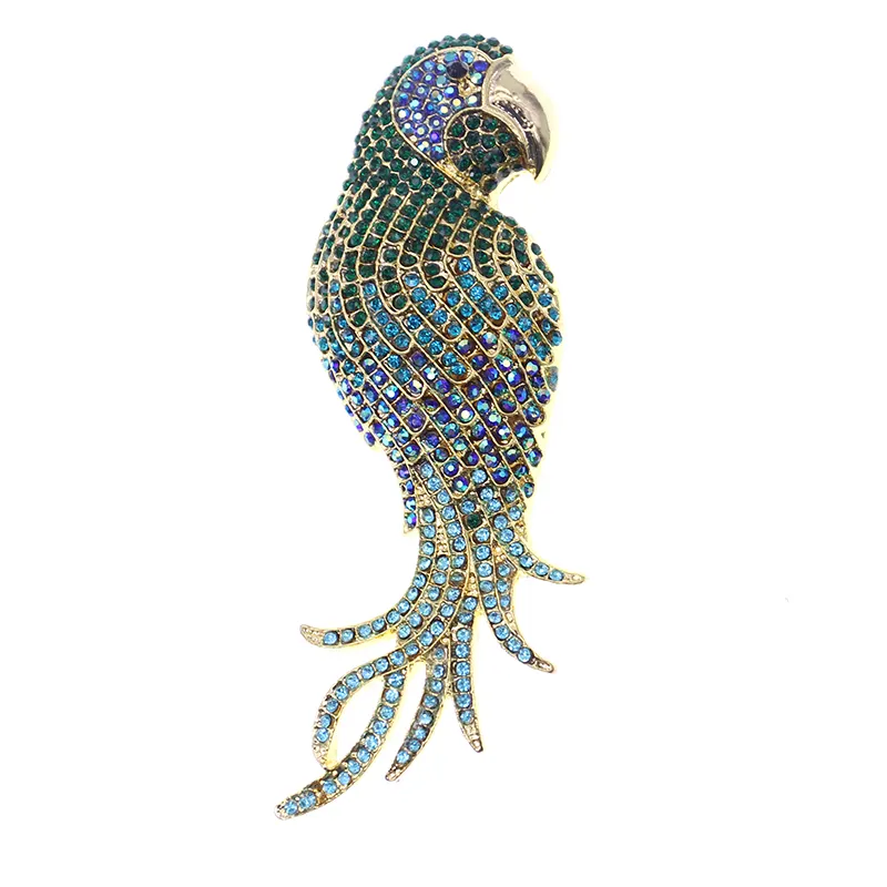 Vintage de oro de moda loro pájaro Pin broche de cristal Bling broche de diamantes de imitación