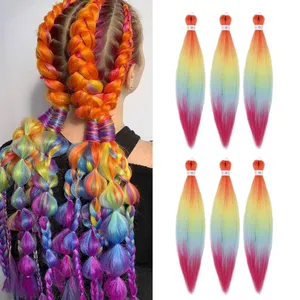 Futura Fiber Pre-estirado Trenzado Cabello Ombre Rainbow color Trenza larga para mujeres Extensión de cabello