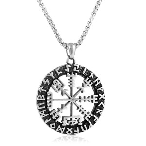 Viking Compass Pendant Stainless Steel <b>Silver</b> Men's Necklace Geometric Themed <b>Charm</b> Gift 3.0*60cm Chain - Product Image 1