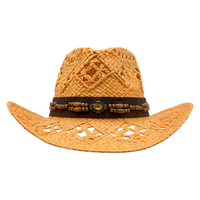 Chapeau de cowboy creux imitation paille en gros |   Chapeaux de festival Panama personnalisés en cuir, perles de bois et pierres précieuses, protection solaire pour adultes