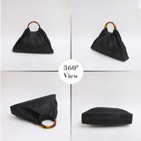 Sac à main d'été en paille plissée personnalisé pour femmes avec nouvel anneau en acrylique imprimé léopard design d'usine à la mode