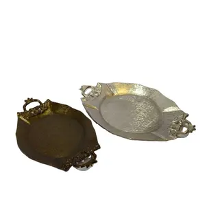 알루미늄 골드 도금 니켈 도금 잎 디자인 서버 접시 과일 플래터 현대 럭셔리 골동품 잎 디자인 금속 과일 접시