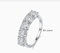 Bague en argent sterling S925 avec cinq pierres en moissanite, coupe ronde, style princesse, sertie sur toute la surface, élégante bague de mariage pour femmes
