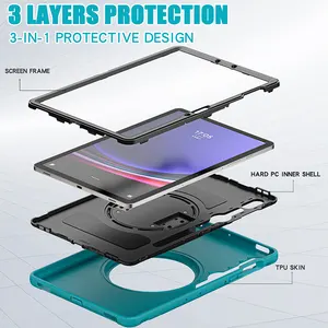 For Samsung Galaxy Tab S7 11" SM-T870/T875 TAB S9 2023 X710 Universal Plastic And TPU Rugged Case With Rotate Stand Hands Strap