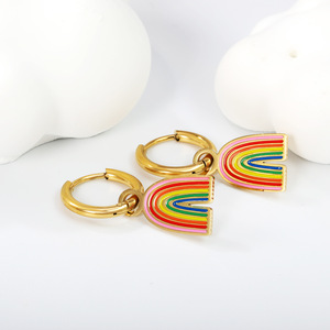 Lindos pendientes de aro con diseño de pastel arcoíris, sandía, muñeco de nieve, diseño de dibujos animados para niñas, regalo, joyería de moda - Product Image 2