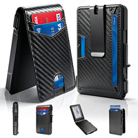 Dompet Pria Minimalis PU, Penahan Kartu RFID, Dompet Pop-up Tipis Pendek, Dompet Lipat Dua dengan Penutup Magnetik dan Penjepit Uang