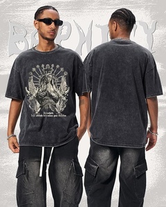 High Quality 250gsm Heavyweight Cotton Acid Washed T Shirt Custom <b>Logo</b> Oversized Vintage Streetwear Fashion Shirts - Product Image 5