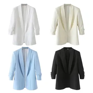 Penjualan laris blazer wanita kantor Formal elegan mantel warna solid berkualitas tinggi blazer wanita kustom Oem