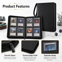 Carpeta con cremallera de 4 bolsillos para tarjetas, álbum de cuero PU con páginas transparentes para tarjetas de juegos de mesa