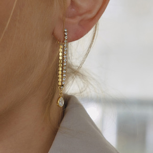 ต่างหูทรงหยดน้ำประดับเพชรซิร์คอน สายโซ่พู่ห้อย ชุบทอง ทำจากสแตนเลส เหมาะสำหรับงานปาร์ตี้ - Product Image 3