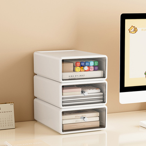 White Transparent <strong>Stacked</strong> <strong>Drawer</strong> Storage Box <strong>Plastic</strong> Office Supplies File Rack Desktop Filing Organizers Anti Slip - Product Image 2