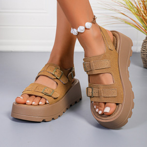 Sandales d'été françaises pour femmes, confortables, à semelle épaisse, à double boucle, décontractées, pour la plage, printemps/automne, semelle en caoutchouc amortissante - Product Image 3
