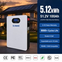 Système de batterie de stockage d'énergie solaire domestique hybride mural 5,12 kWh 51,2 V 100 Ah LiFePO4 pour alimentation de secours