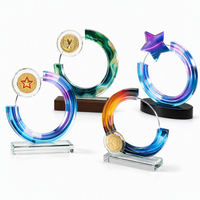 Trofeo de Cristal Personalizado, Disco Redondo Grabado con Color Degradado, Regalo de Reconocimiento Corporativo, Venta al Por Mayor