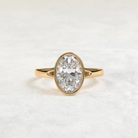 Anillo de Compromiso Solitario con Diamante Cultivado en Laboratorio de 2 Quilates, Corte Ovalado, Engaste de Bisel, Tallo Dividido, Oro Sólido de 14K/18K, Certificado IGI, CVD/HPHT, Personalizado