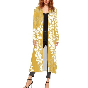 1MOQ spedizione a goccia 2025 all'ingrosso a buon mercato <span class=keywords><strong>giallo</strong></span> Elei polinesiano Samoan Design floreale Custom <span class=keywords><strong>cardigan</strong></span> a maniche lunghe per le donne - Product Image 3