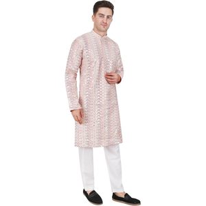 Ensemble Kurta Pajama pour homme Triloki, brodé et orné de paillettes, en soie artificielle, style ethnique, pour mariage, Diwali, Puja - Product Image 2