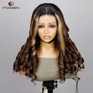 Foxen Highlight Loose Body Wave Lace Front Wig 100% Transparent Swiss Lace 180% Density Wig Human Hair with HD Lace Color