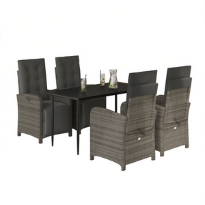 Set da Pranzo da Giardino in Rattan Grigio Scuro per 4 Persone, Resistente alle Intemperie, Design Contemporaneo - Product Image 1