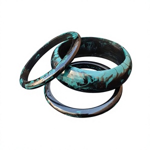 Ensemble de bracelets vintage en résine de jade noir marbré, faits à la main, design fantaisie turquoise, bijoux unisexes, bracelets de mode, mariage pour femme - Product Image 1