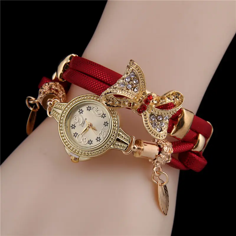 Wholesale Rhinestone Butterfly Wrap Bracelet Quartz Wrist Watch Women's Colorful Watch Fashion Bow Watches