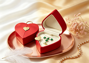 High-End Handmade Modern <b>Heart</b> <b>Shaped</b> Jewelry <b>Box</b> with Red Velvet Fabric Hard Base Magnetic Closure for Valentine's Day - Product Image 2