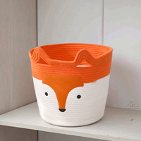 Panier de rangement domestique moderne, écologique et durable, en corde de coton tressée, forme cylindrique, motif renard, multifonctionnel, gain de place, pour articles divers