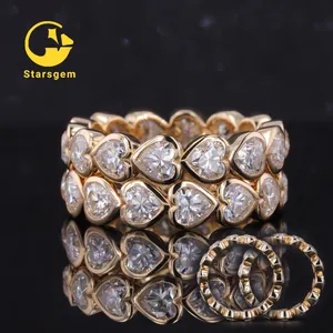 Romantic 14k yellow gold mossanite rings D color vvs quality moissanite heart shape gold wedding band