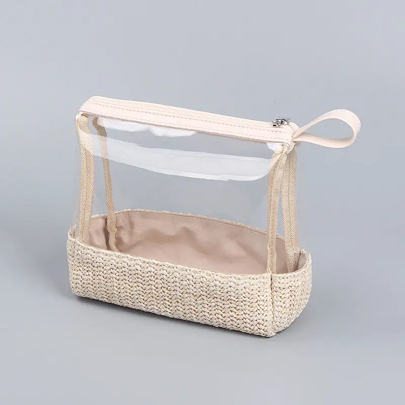 Custom Zipper Small Beach Travel Toiletry Makeup Storage Organizer Natural Color Paper Straw Cosmetic Bag Beach Pouch Case
