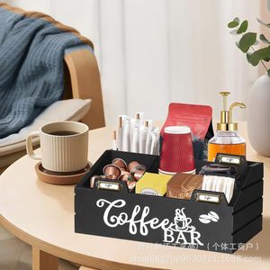 Boîte de rangement en bois pour sucre et sachets de thé, organiseur d'accessoires pour capsules K-cup et gobelets jetables pour la salle de thé du bureau - Product Image 2