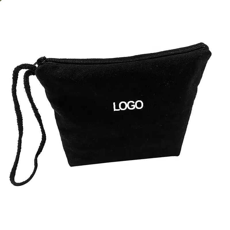 Accept Custom Logo 15*10*5 cm Size Cosmetics Zipper Black Canvas Pouches Bags