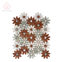 Mosaïque de marbre découpée au jet d'eau, motif floral pour la décoration des murs de salle de bain et d'entrée, OEM personnalisé en stock