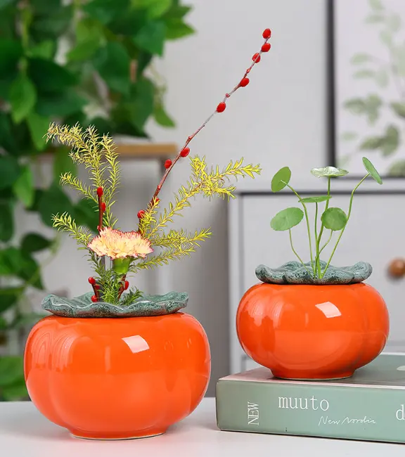 小さなセラミック柿の形をした多肉植物ポット屋内デコ植木鉢フルーツギフトプランター