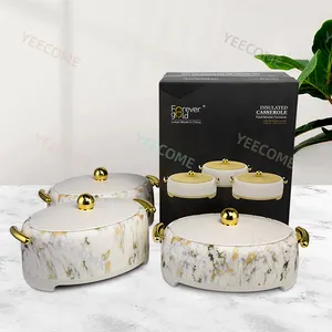 Factory Hot Sale Luxurious Hot Pot White Marble Food Warmer Set 2L 2.5L 3L Fashion Hot Pot Foood Warmer Set