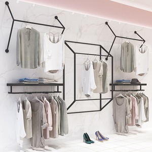 Garment Racks Manufacturer Wall Mounted Hanging Clothes Rack Metal Clothes Display Rack for Women <strong>Black</strong> Wall Mount <strong>Clothing</strong> <strong>Rail</strong> - Product Image 2