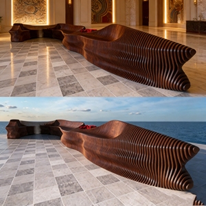 ม้านั่งไม้แผ่นใหญ่ลายทาง รุ่น Y507 สำหรับพื้นที่สาธารณะ ทนทานต่อสภาพอากาศ เหมาะสำหรับโรงแรม พื้นที่พักผ่อน หรือพื้นที่รอคอย - Product Image 2