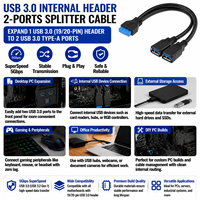Câble double USB 3.0 femelle vers 20 broches pour carte mère, adaptateur de connecteur IDC USB-A 2 ports pour extension interne du châssis d'ordinateur