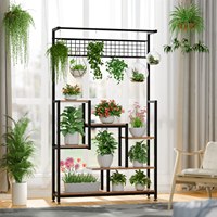 Support de plantes suspendu haut avec éclairage LED pour la croissance des plantes, tubes de 0,85 mm, étagère de présentation multi-niveaux en bois et métal pour terrariums de salon